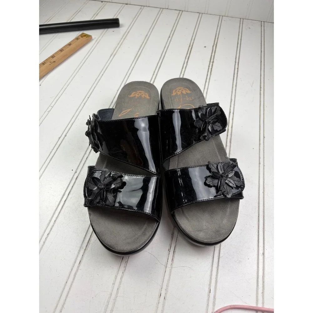 Dansko Donna Black Patent Leather Wedge Slide Sandals Women's EU 40 US 9–9.5